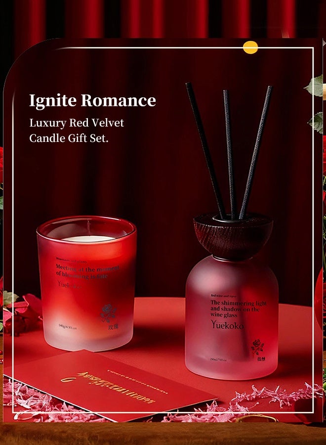 YUEKO Luxury Scented Candle Gift Set with Rose Oud Wood Diffuser, Arabian Rose Scented Candle & Hanging Stone Sachet Home Fragrance for Bedroom & Living Room - Image 2